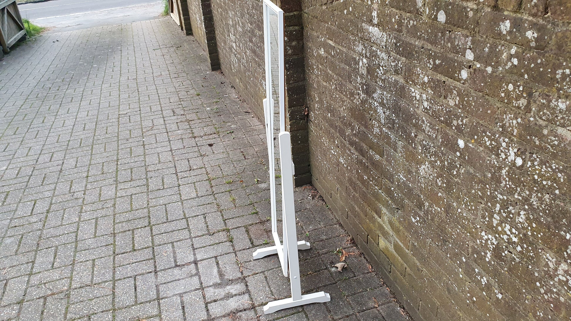 Vintage 70’s Retro Painted Cheval Mirror Swing White and Silver
