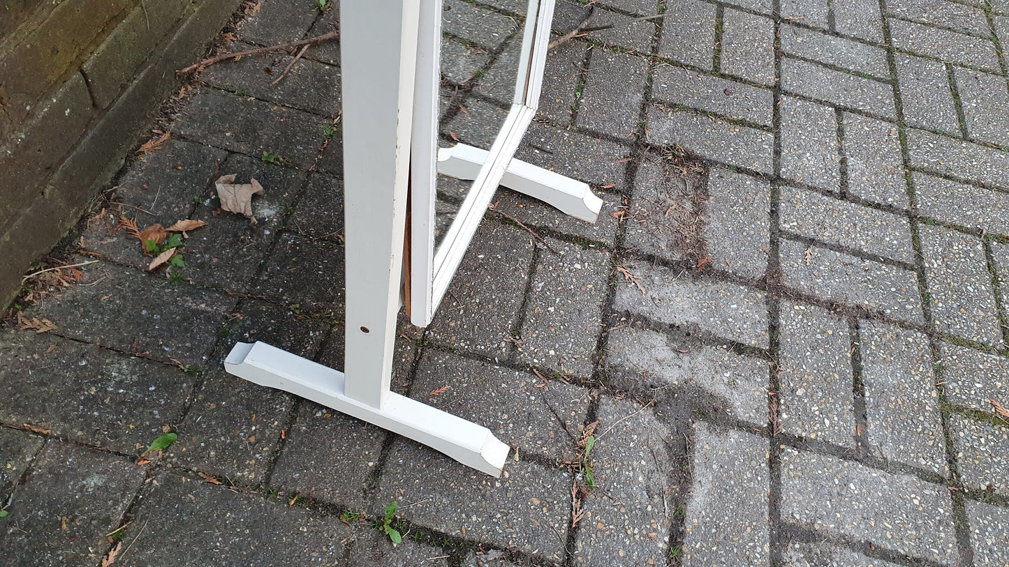 Vintage 70’s Retro Painted Cheval Mirror Swing White and Silver