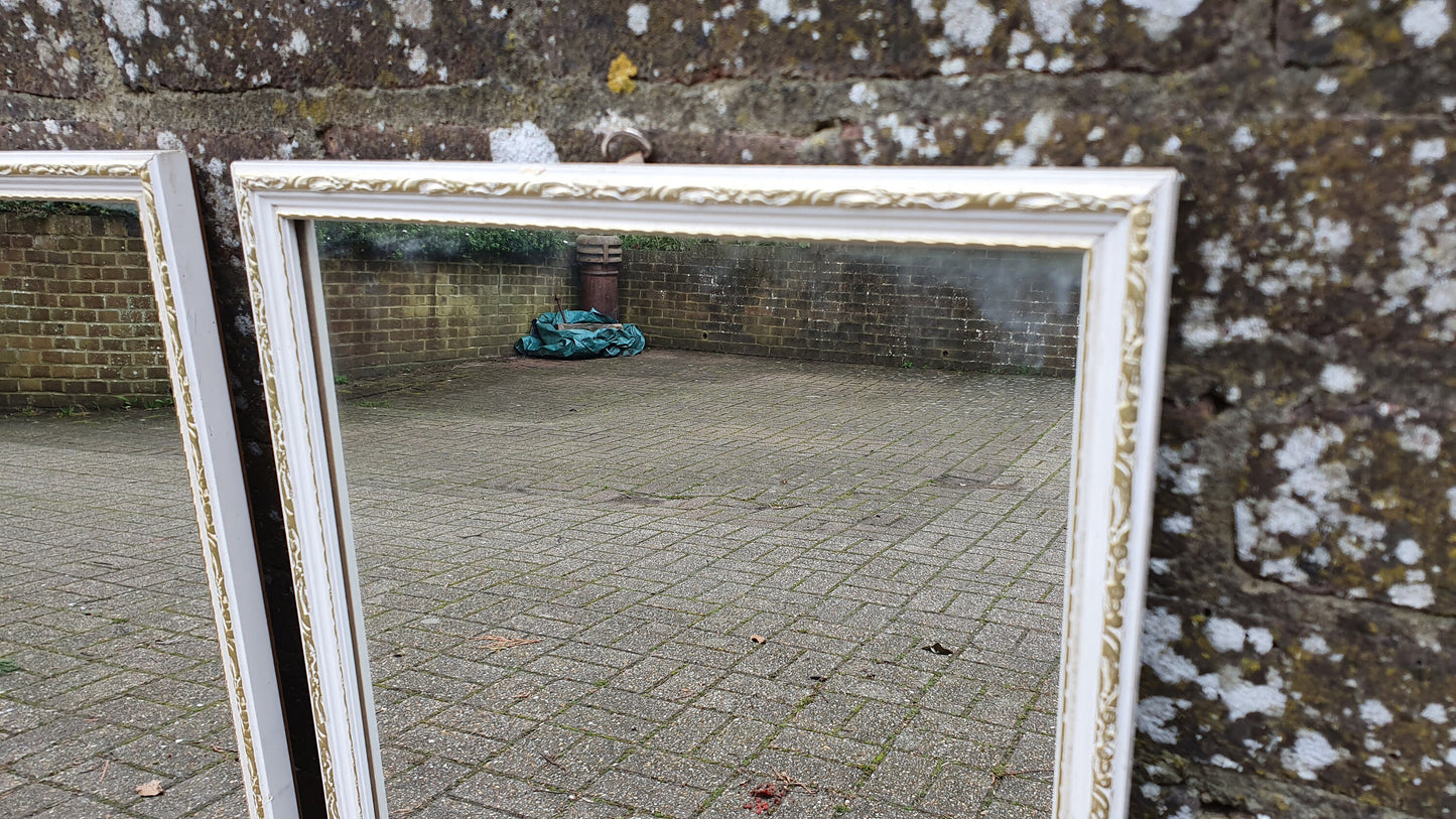 Pair of Large and Long 1970’s Vintage White and Gold Wall Mirrors Mirror 93 x 34 cm