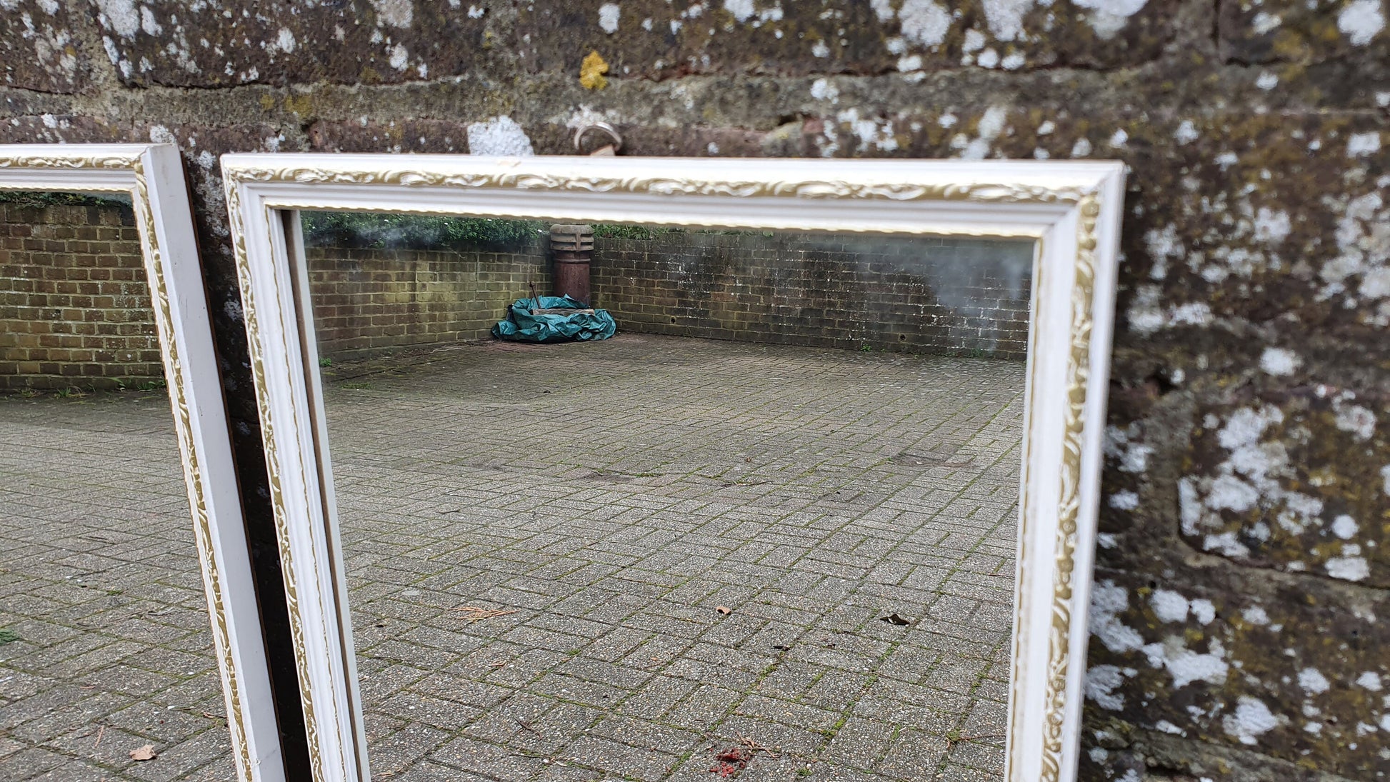 Pair of Large and Long 1970’s Vintage White and Gold Wall Mirrors Mirror 93 x 34 cm