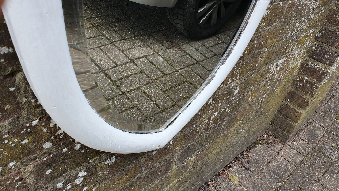 Chunky Mid-19th century Vintage Painted Shield Shape Wall Mirror in Farrow and Ball White.