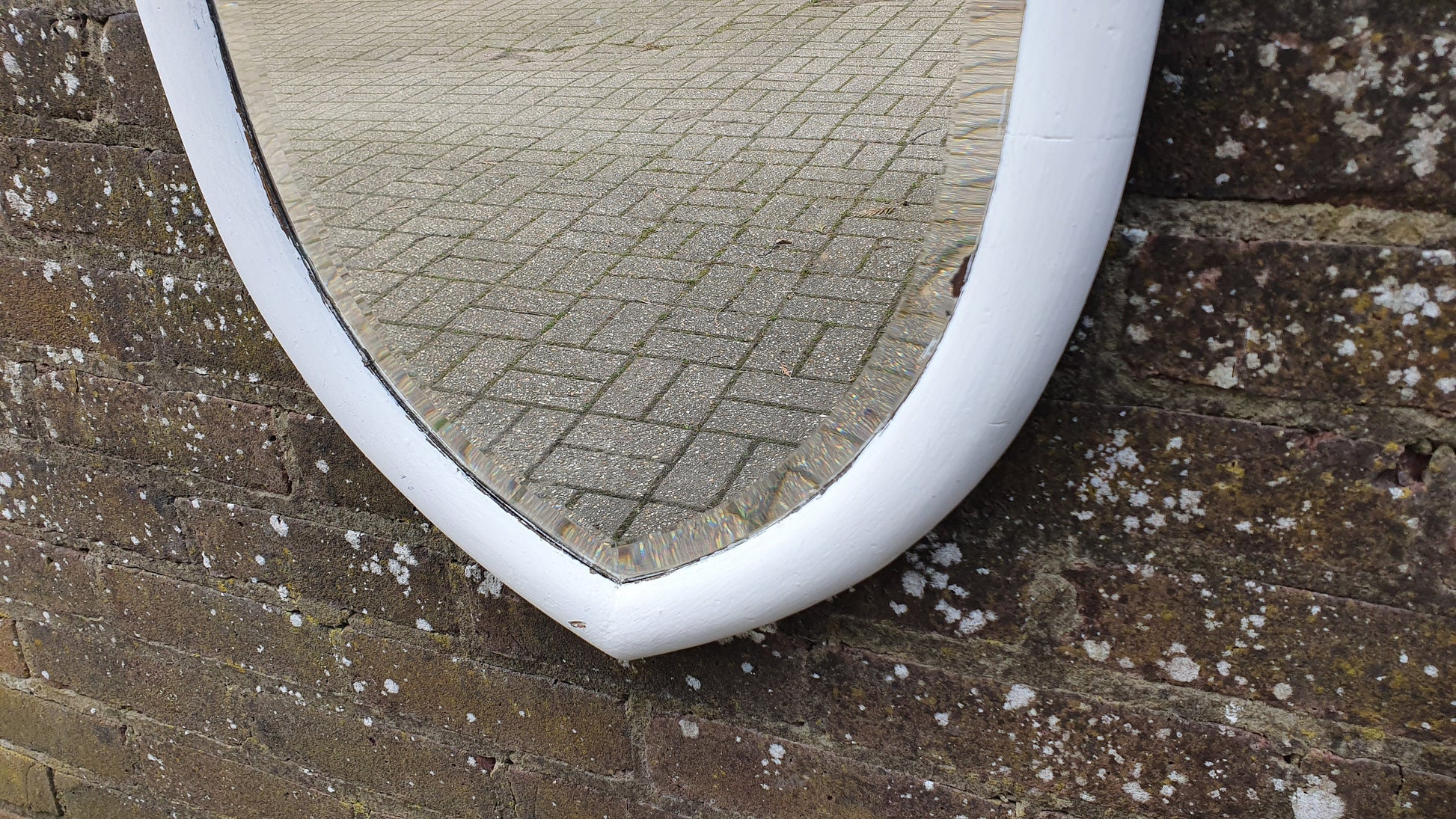 Chunky Mid-19th century Vintage Painted Shield Shape Wall Mirror in Farrow and Ball White.