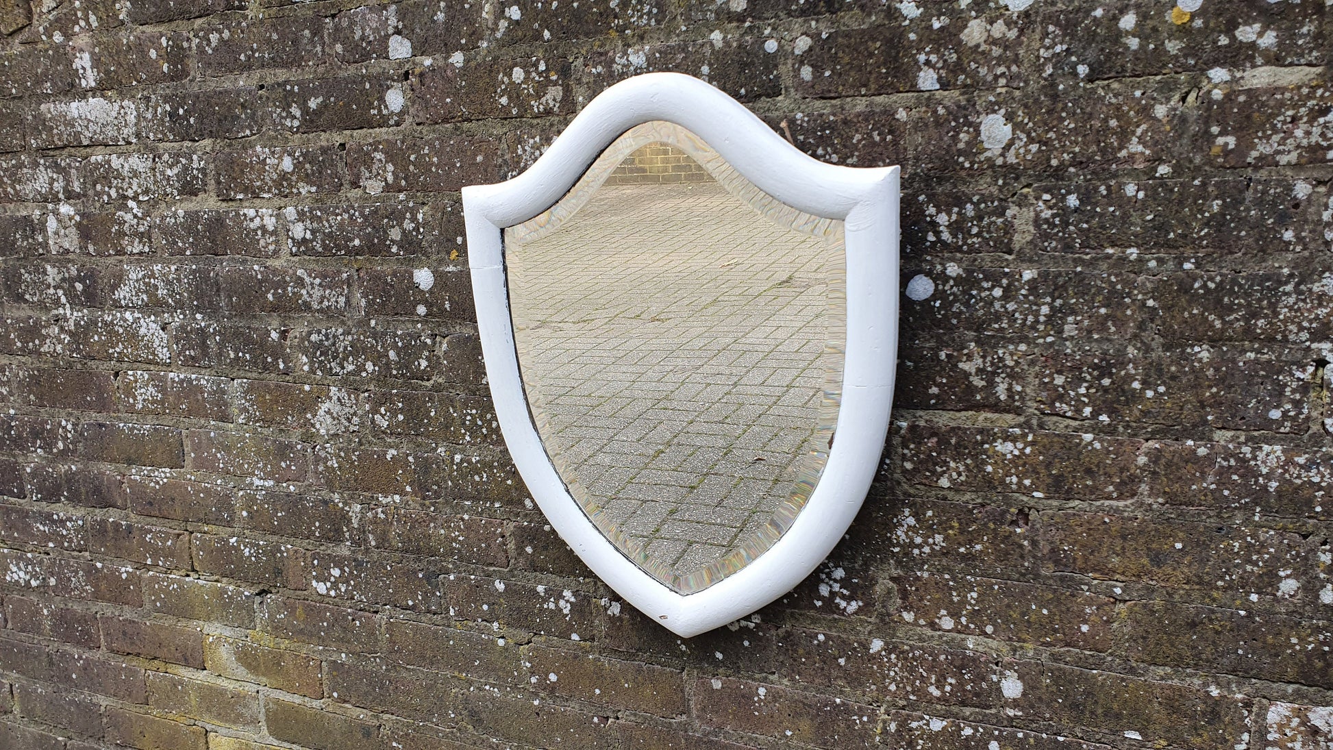 Chunky Mid-19th century Vintage Painted Shield Shape Wall Mirror in Farrow and Ball White.