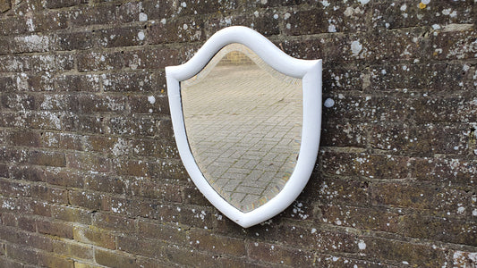 Chunky Mid-19th century Vintage Painted Shield Shape Wall Mirror in Farrow and Ball White.