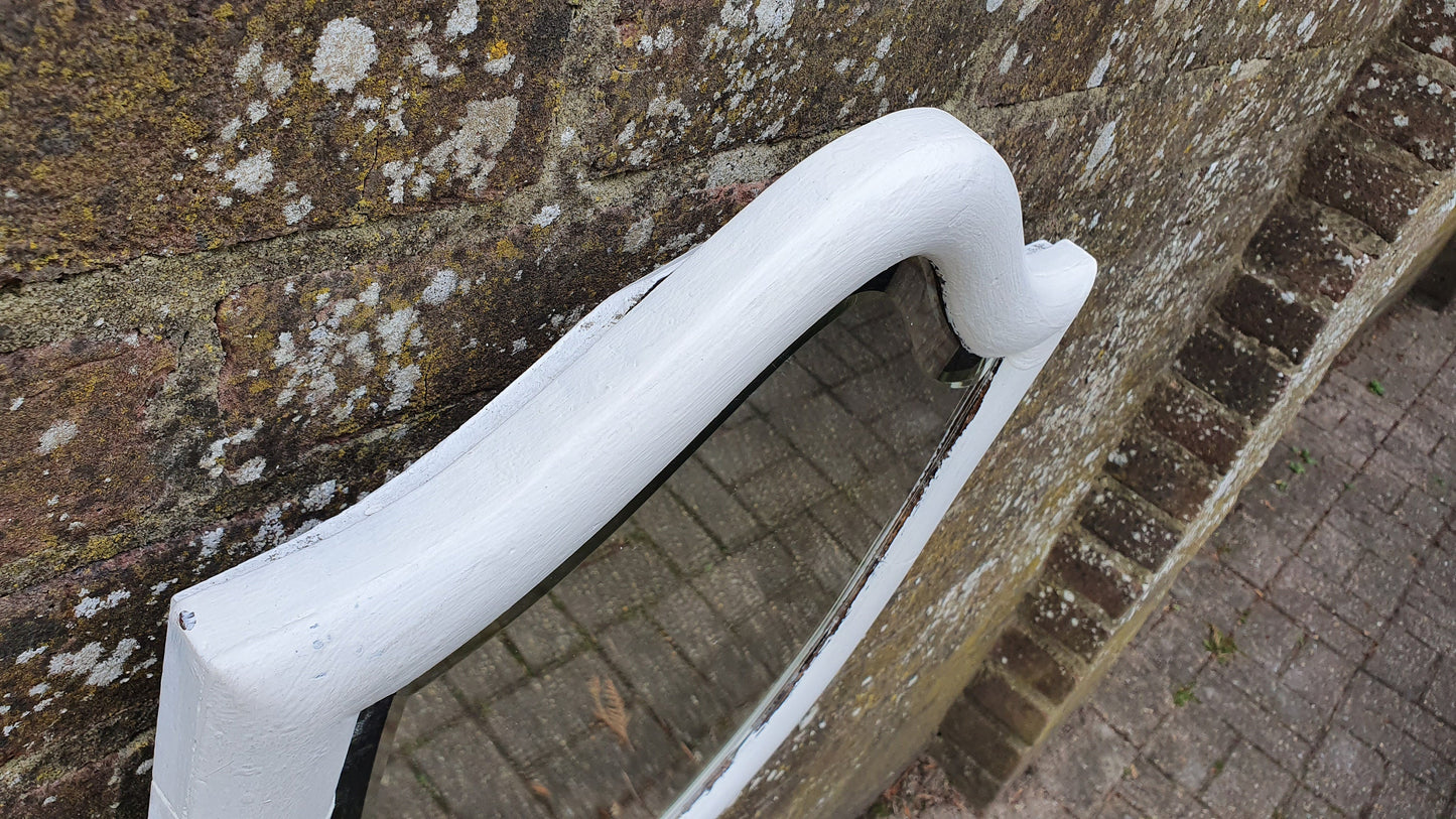 Chunky Mid-19th century Vintage Painted Shield Shape Wall Mirror in Farrow and Ball White.