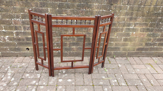 Oriental Style Mahogany Folding Vintage Victorian Fire Screen