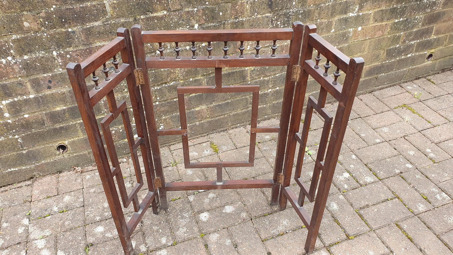 Oriental Style Mahogany Folding Vintage Victorian Fire Screen