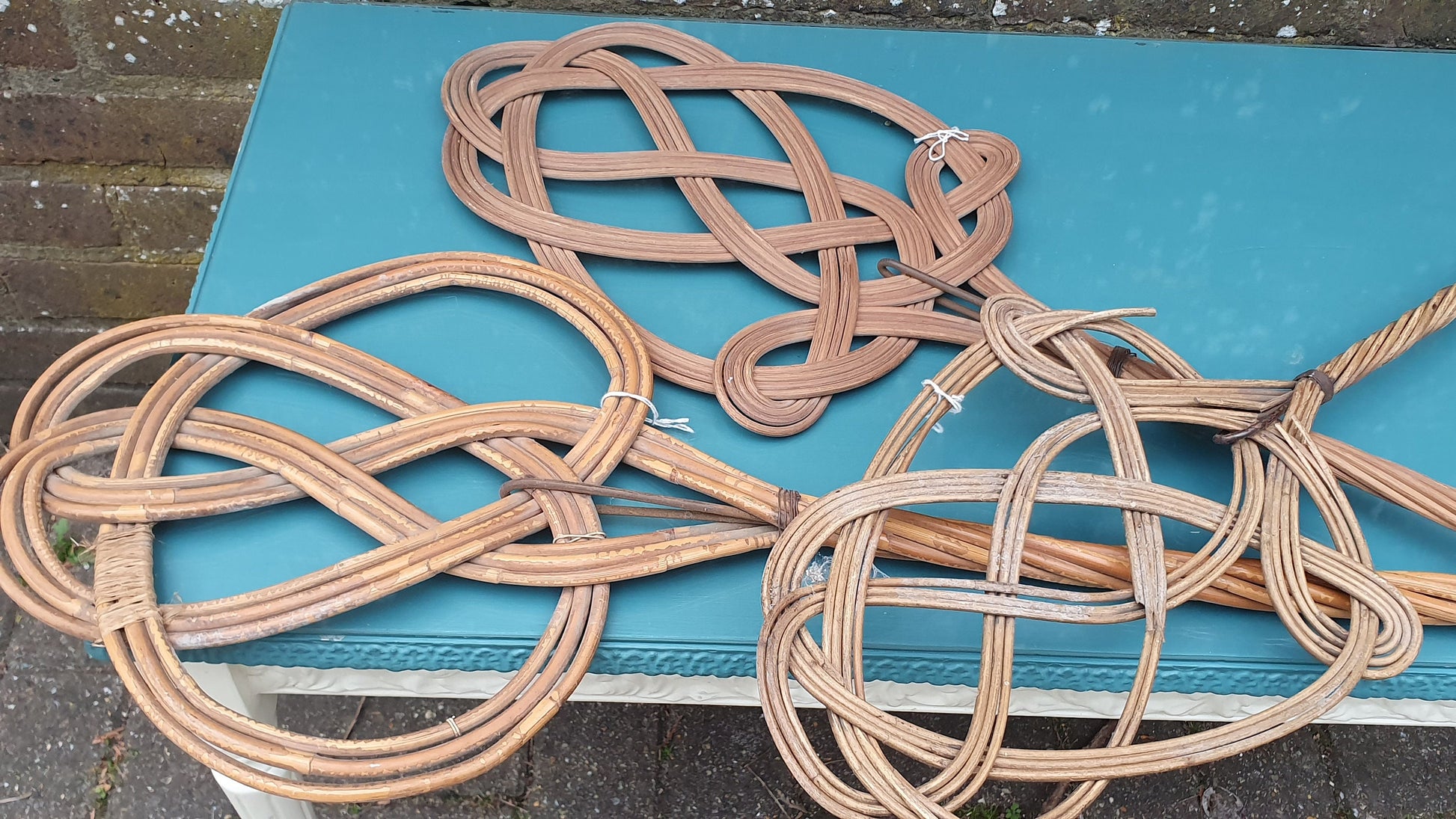 3 Vintage Victorian Wicker Carpet Rug Beaters.