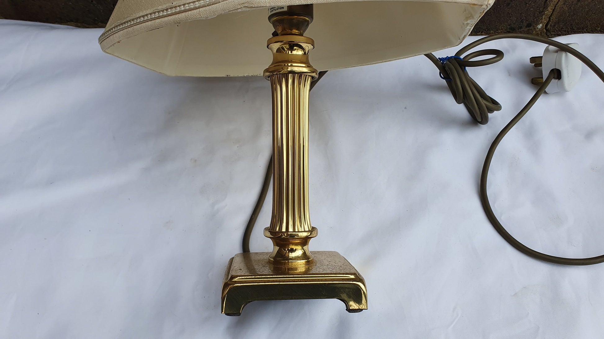 Fluted Brass Candlestick Lamp and Lampshade Working.