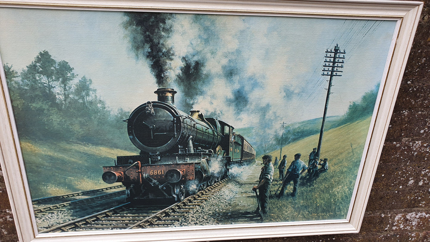 Large Vintage Retro Print ‘Sunday Working’ by Don Breckon Railway GWR Grange Class Crynant 6861 Matglo Surface. Vintage Railway.