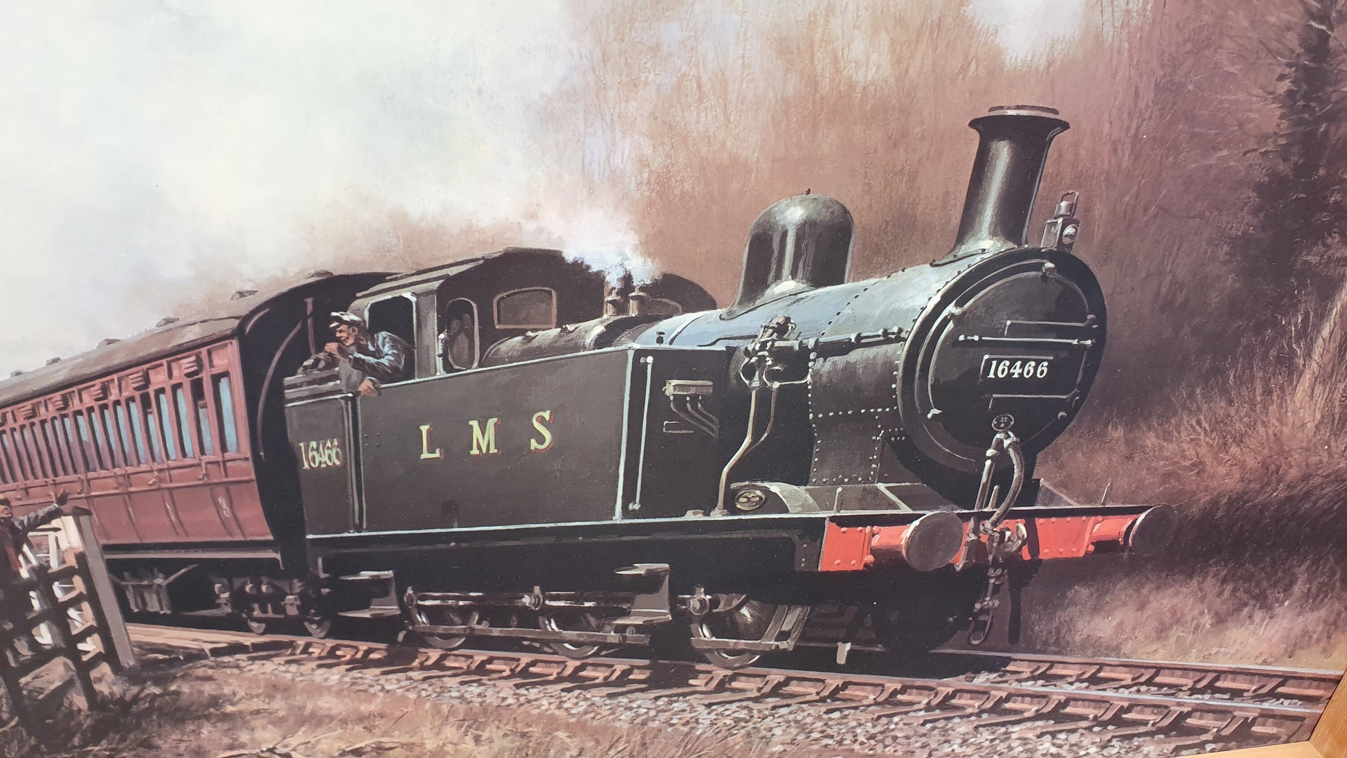 Large Vintage Retro Print 16466 LMS Steam Train Matglo Surface. Don Breckon ‘Jinty at the Crossing’ Vintage Railway
