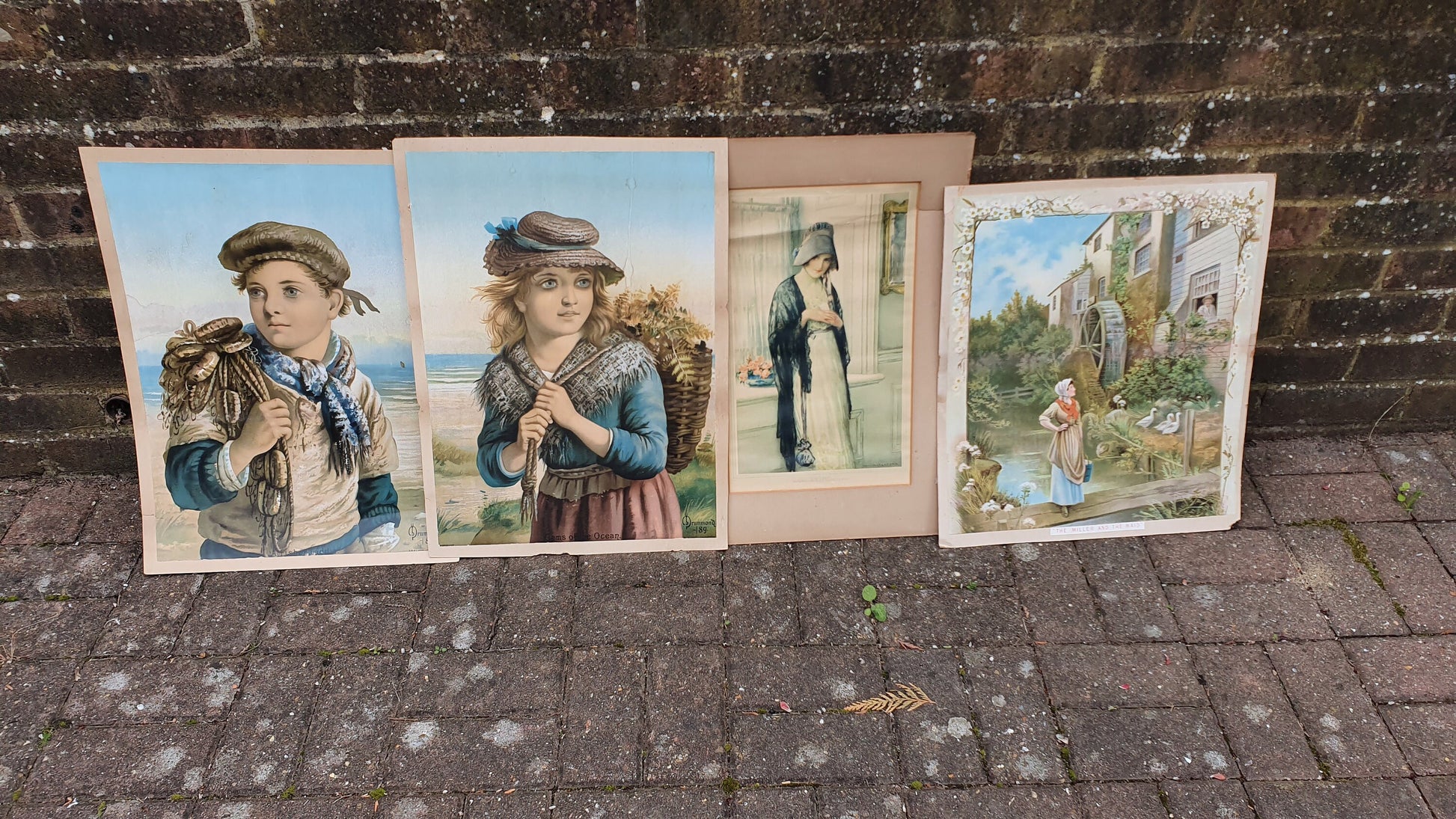 3 Large Original Victorian Lithographs Prints ‘The Miller and the Maid’ ‘Gems of the Ocean’ ‘Fisher Laddie’ plus one other.