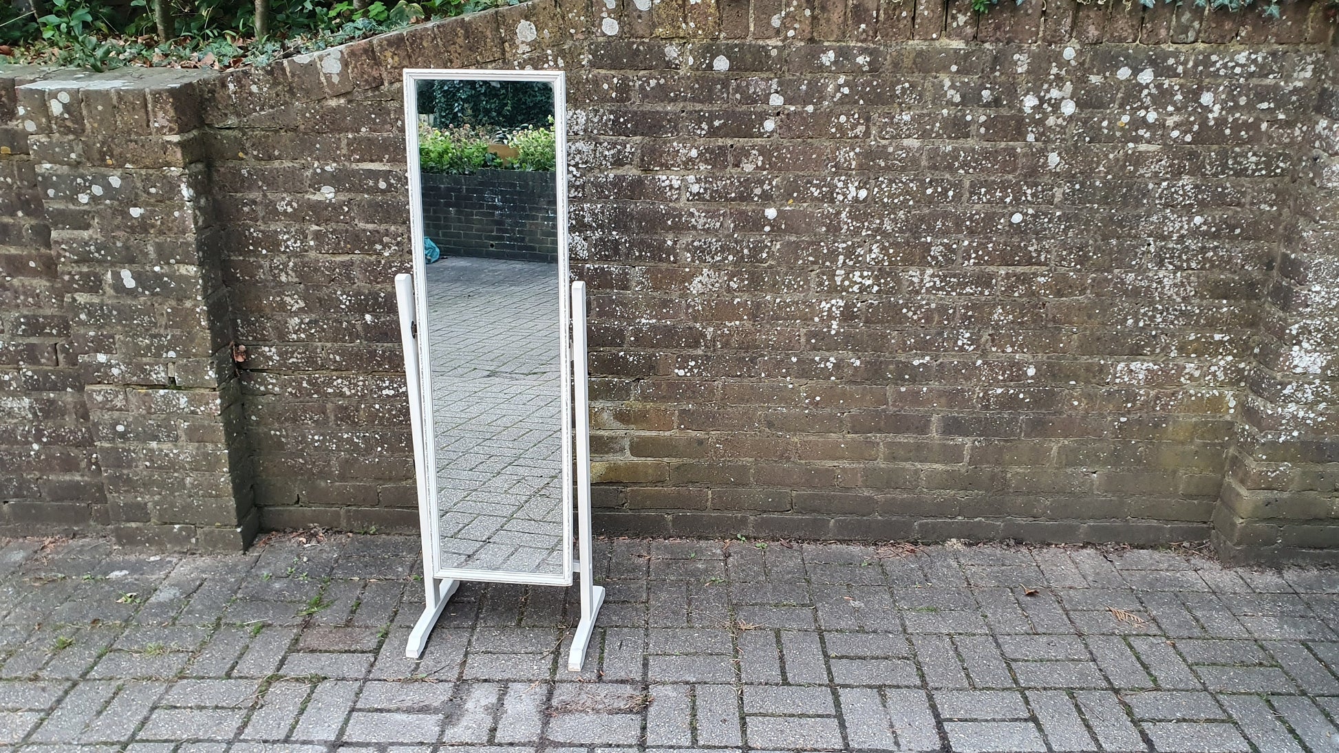 Vintage 70’s Retro Painted Cheval Mirror Swing White and Silver