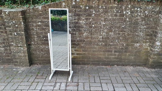 Vintage 70’s Retro Painted Cheval Mirror Swing White and Silver