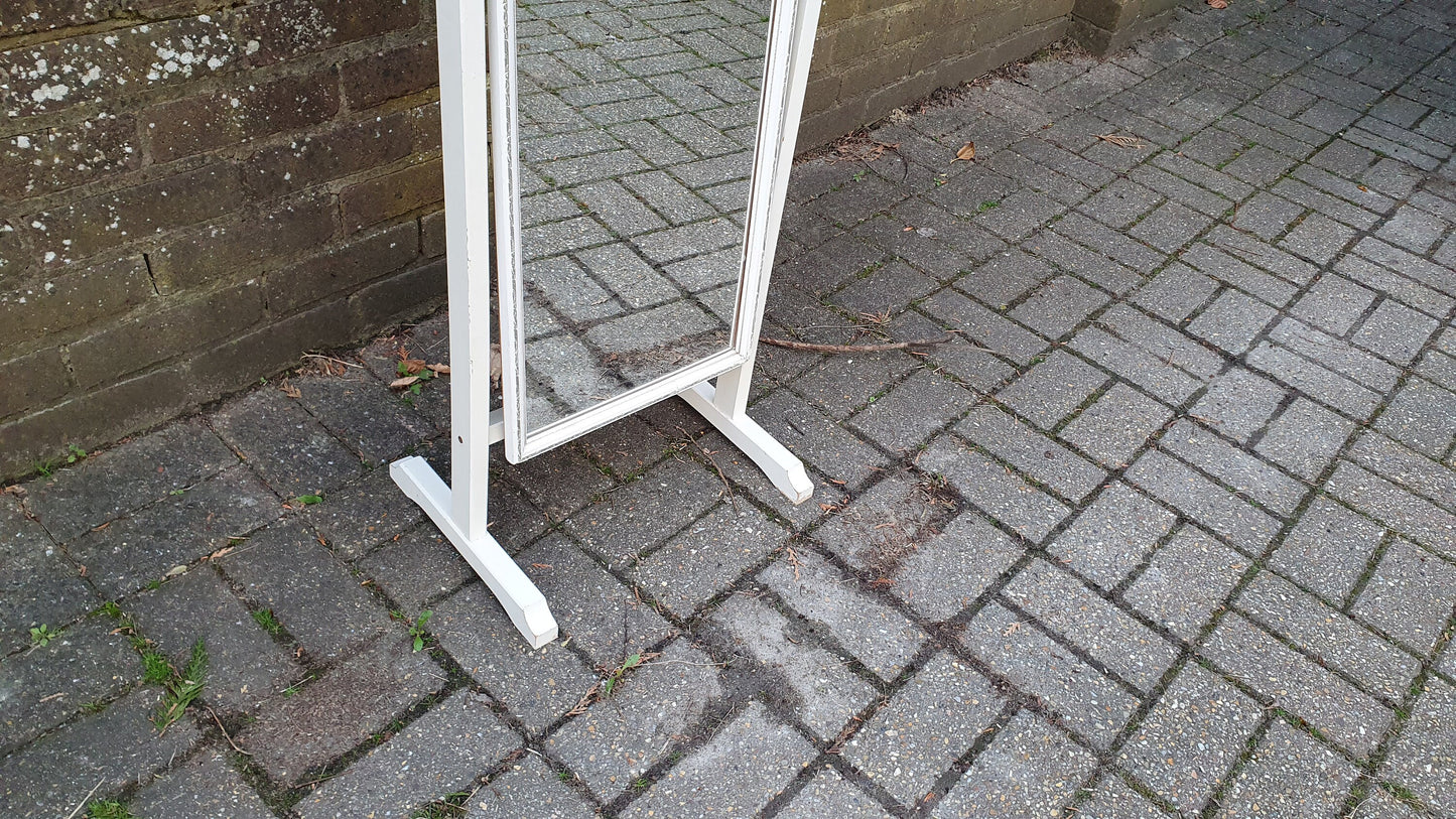Vintage 70’s Retro Painted Cheval Mirror Swing White and Silver
