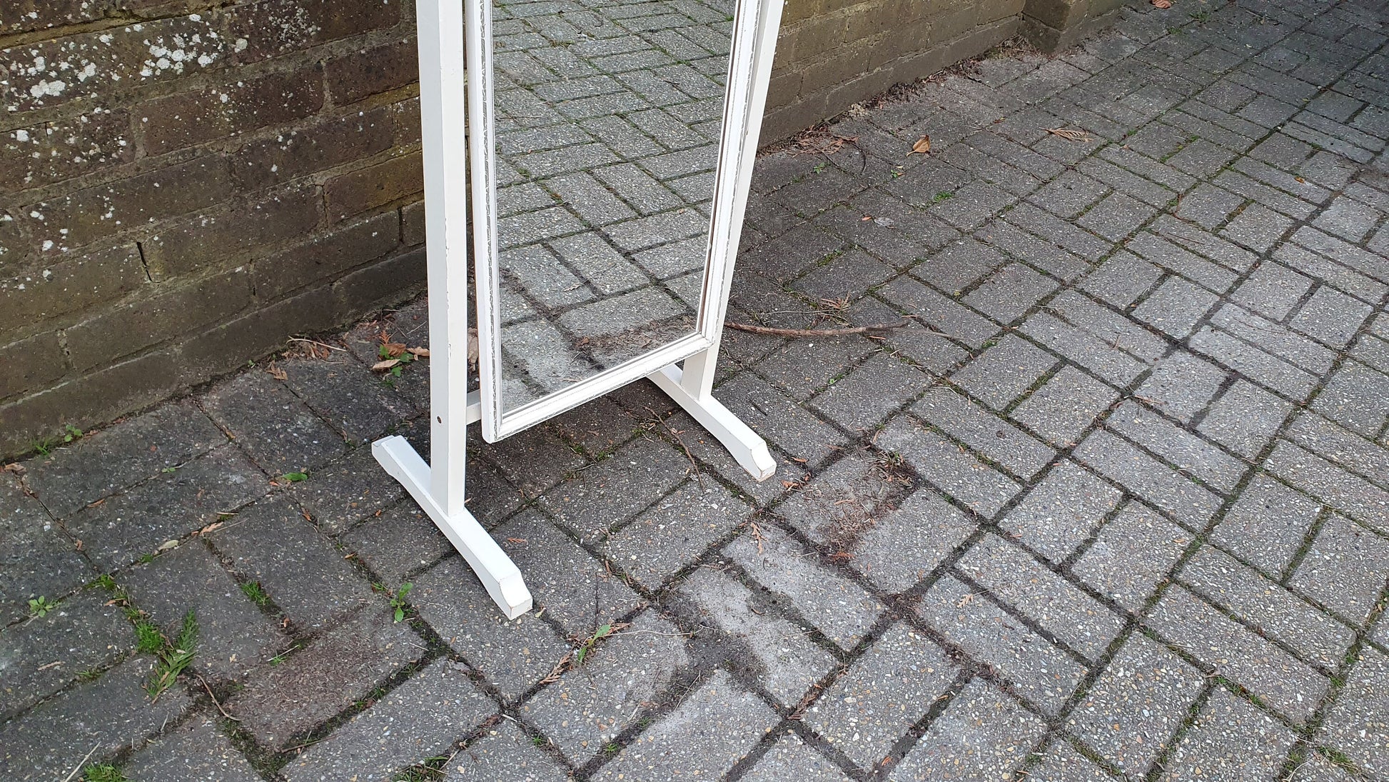 Vintage 70’s Retro Painted Cheval Mirror Swing White and Silver