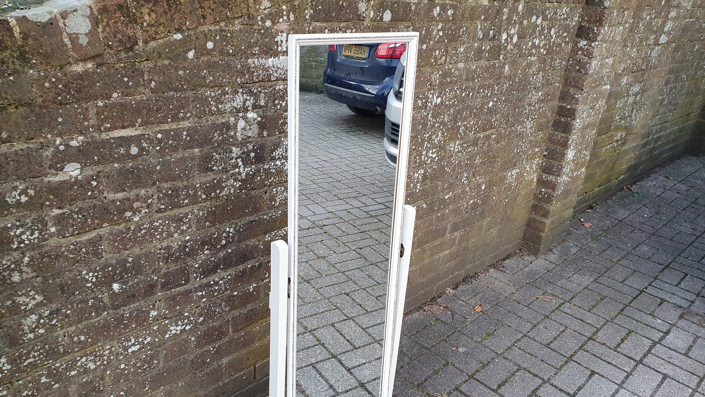 Vintage 70’s Retro Painted Cheval Mirror Swing White and Silver