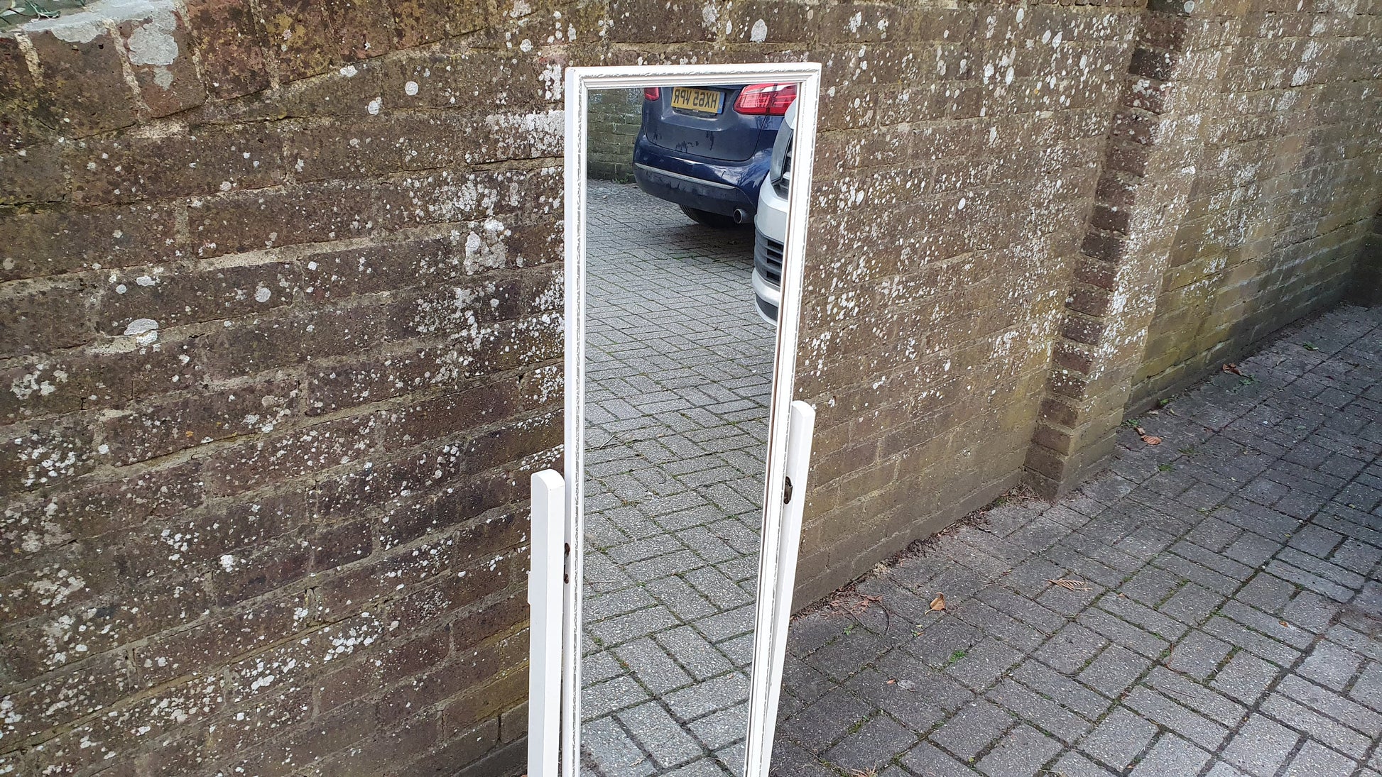 Vintage 70’s Retro Painted Cheval Mirror Swing White and Silver