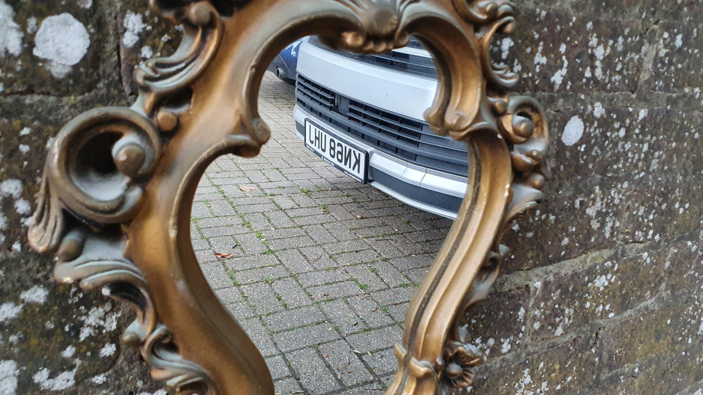 Deep Vintage Ornate Chunky Painted Gold Plaster Mirror. Gilt