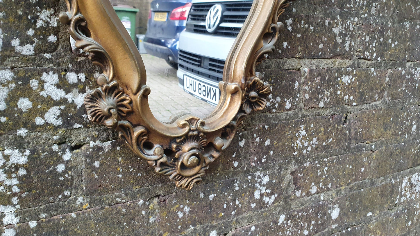 Deep Vintage Ornate Chunky Painted Gold Plaster Mirror. Gilt