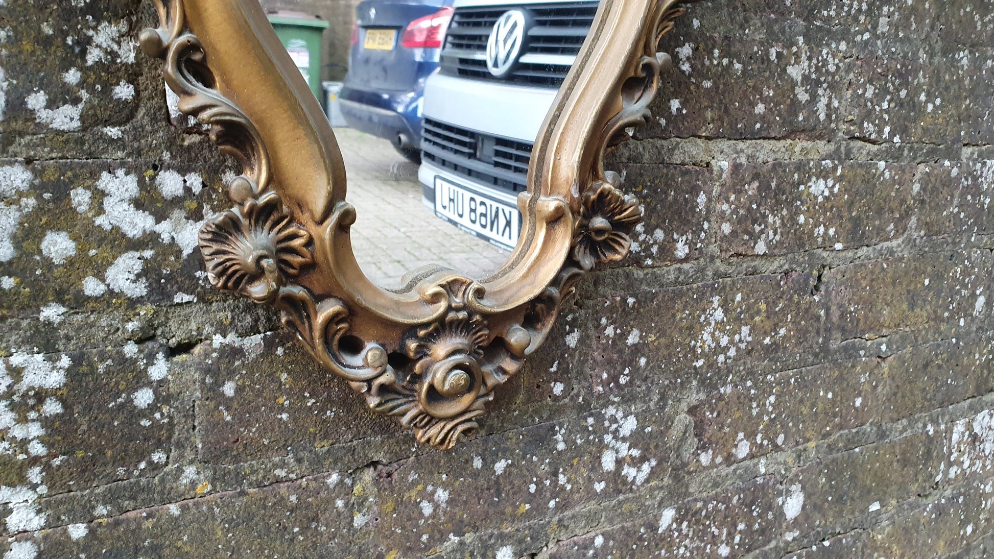 Deep Vintage Ornate Chunky Painted Gold Plaster Mirror. Gilt
