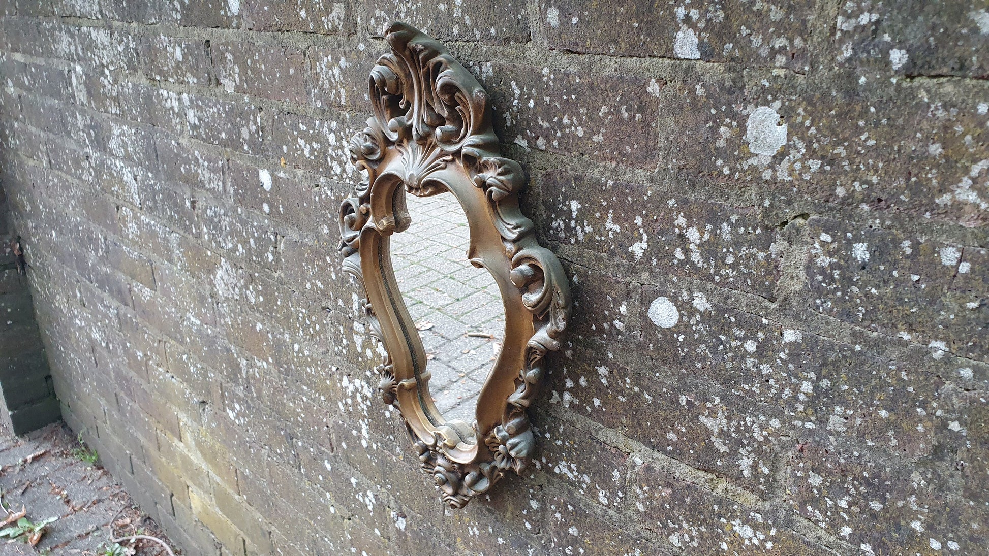Deep Vintage Ornate Chunky Painted Gold Plaster Mirror. Gilt