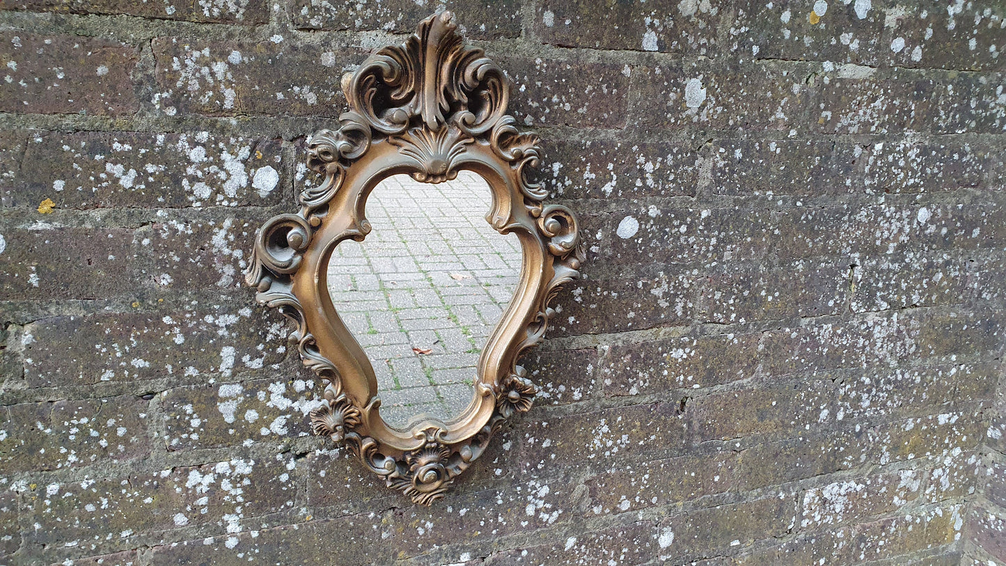Deep Vintage Ornate Chunky Painted Gold Plaster Mirror. Gilt