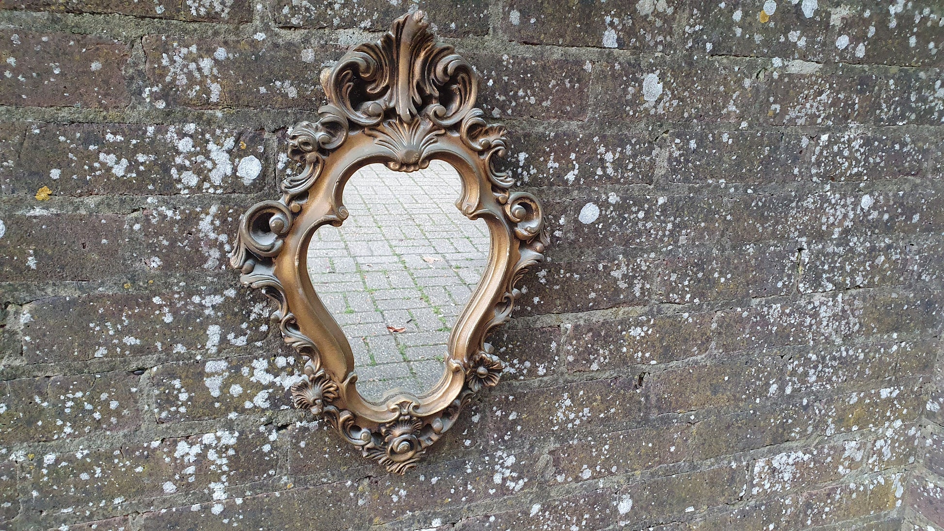 Deep Vintage Ornate Chunky Painted Gold Plaster Mirror. Gilt