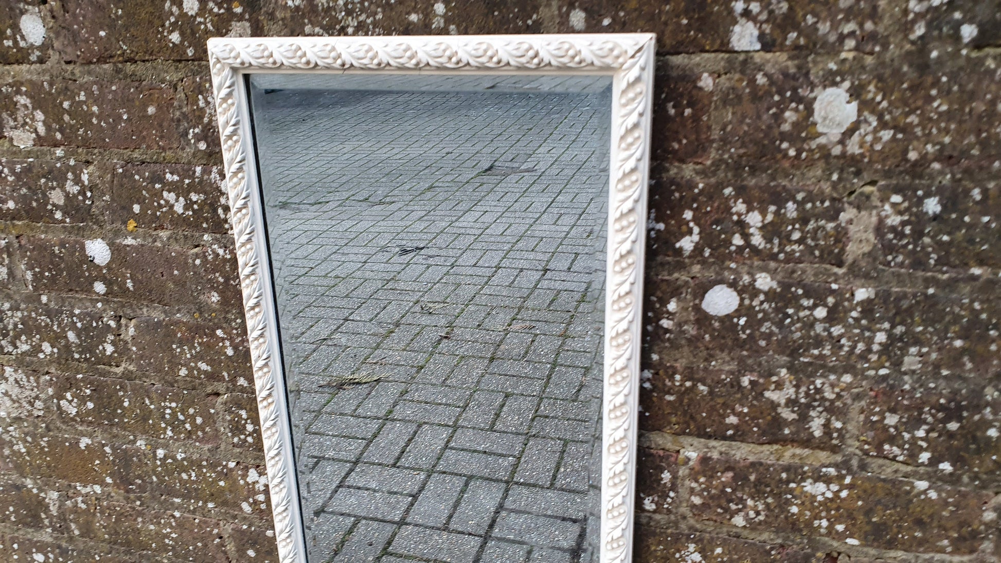 Vintage Victorian White Painted Wall Mirror Moulded Decoration
