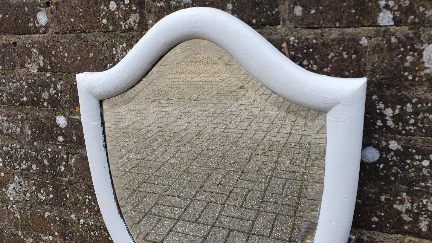 Chunky Mid-19th century Vintage Painted Shield Shape Wall Mirror in Farrow and Ball White.