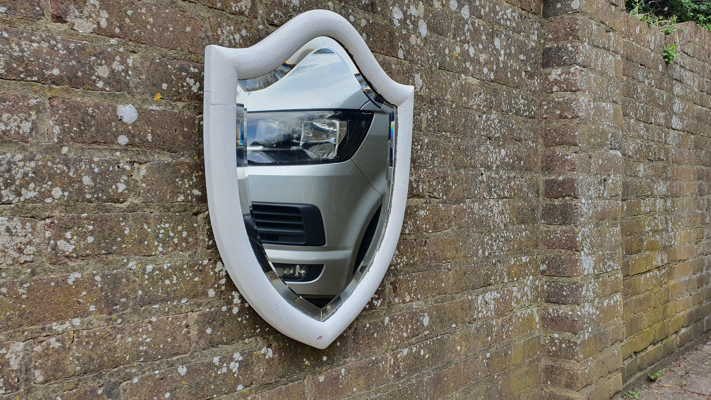 Chunky Mid-19th century Vintage Painted Shield Shape Wall Mirror in Farrow and Ball White.