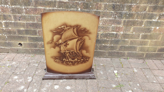 Classic Metal Retro Galleon Fire Screen. Worcester Ware 1930-50.