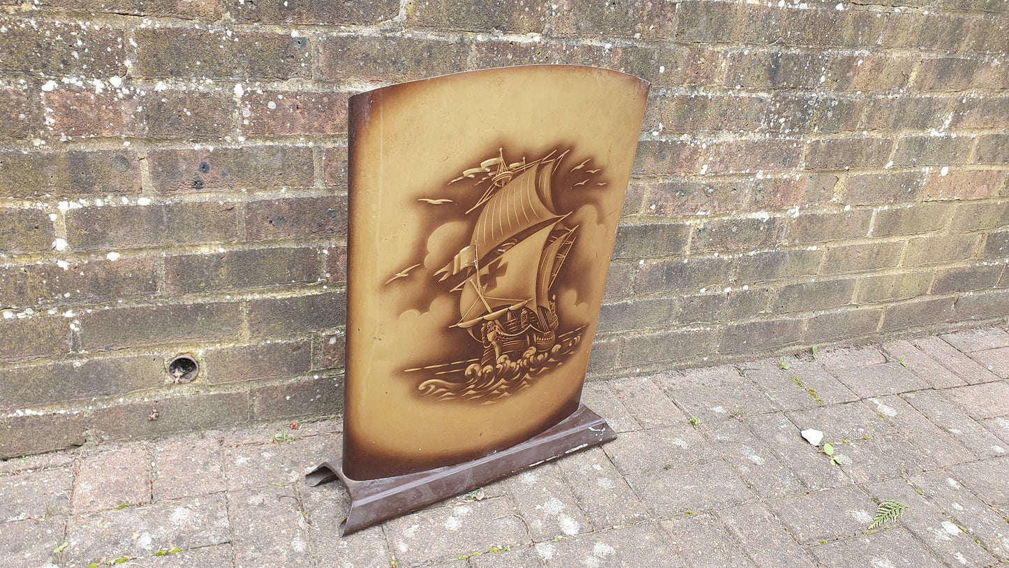 Classic Metal Retro Galleon Fire Screen. Worcester Ware 1930-50.