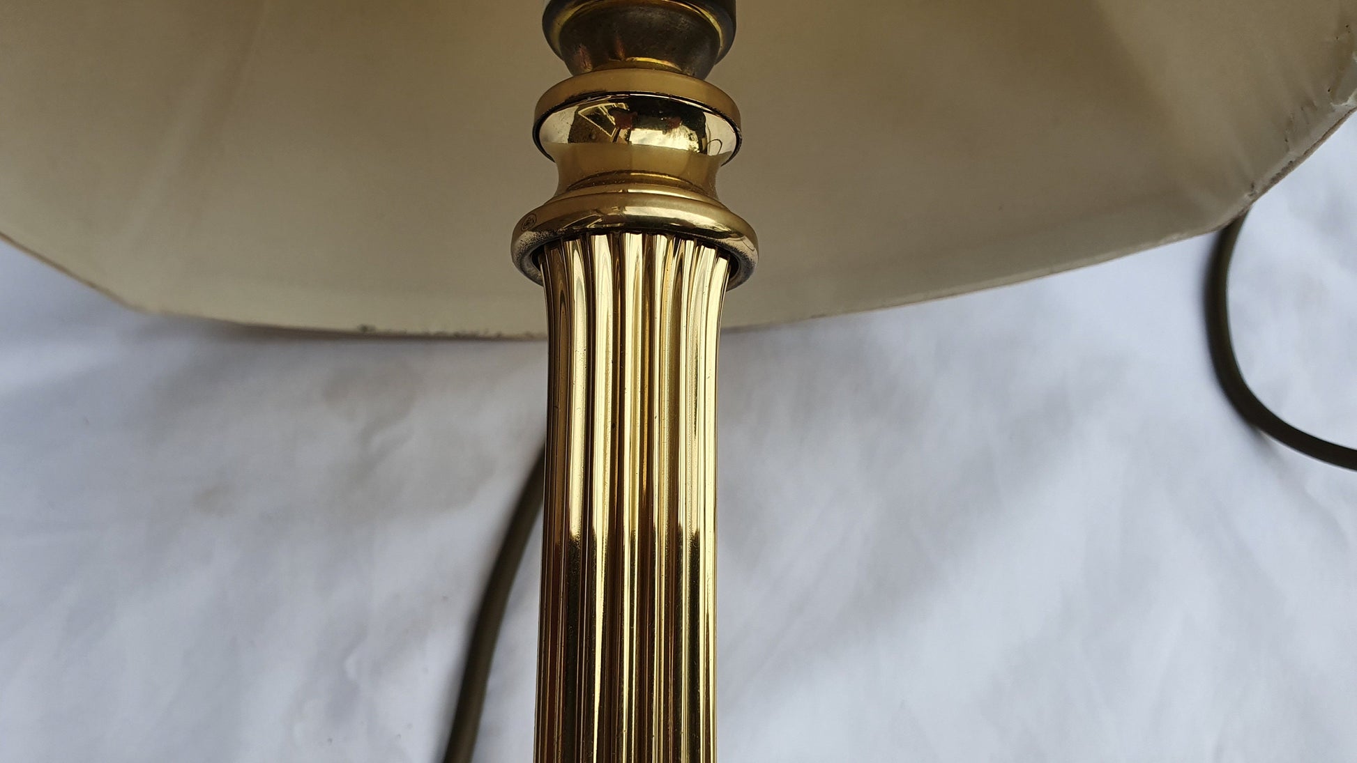 Fluted Brass Candlestick Lamp and Lampshade Working.