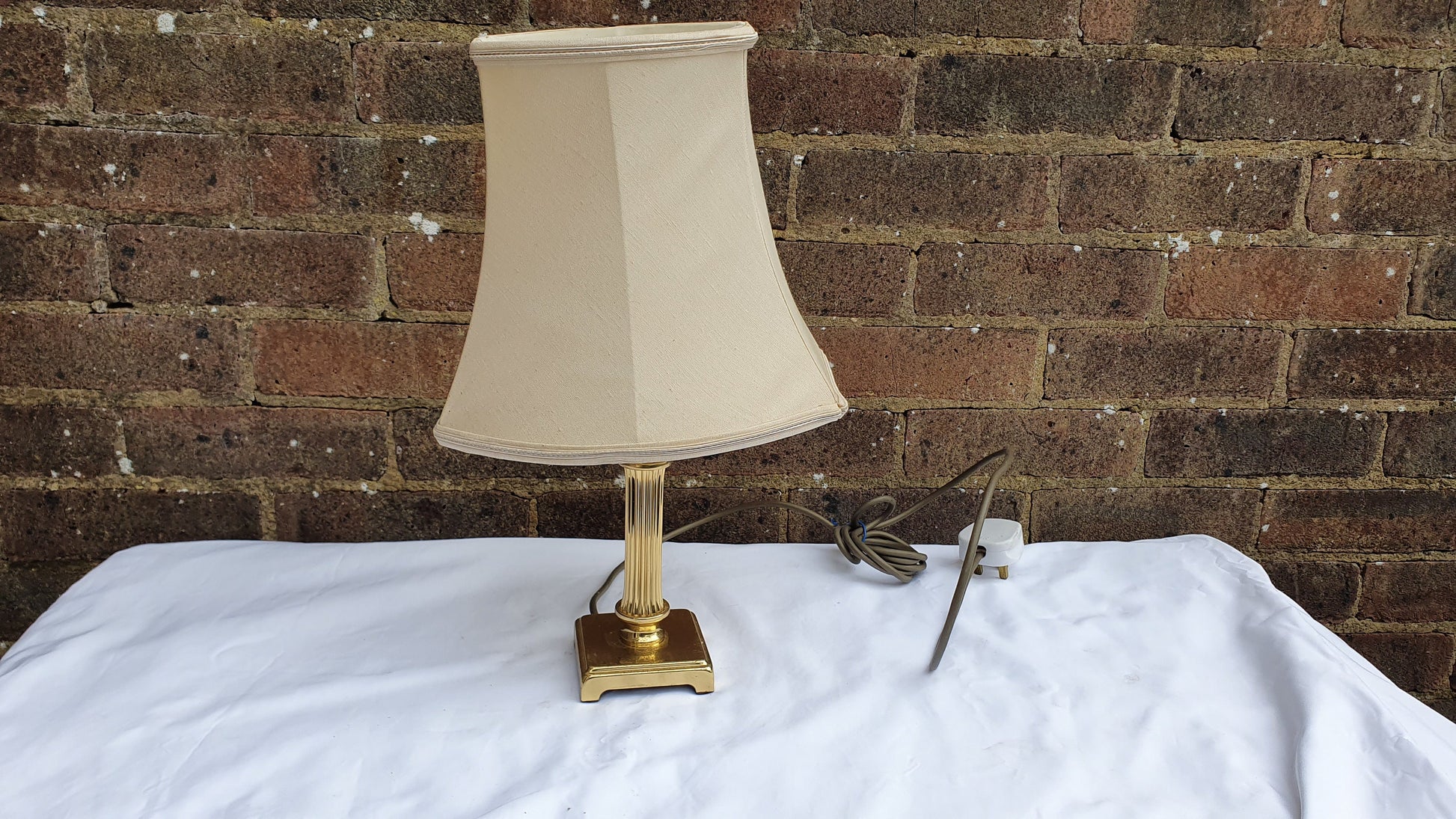 Fluted Brass Candlestick Lamp and Lampshade Working.