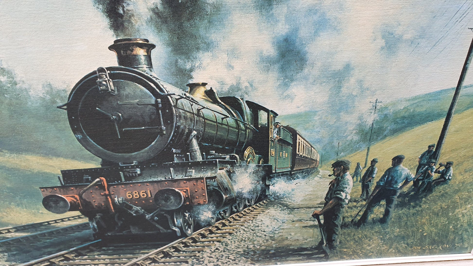 Large Vintage Retro Print ‘Sunday Working’ by Don Breckon Railway GWR Grange Class Crynant 6861 Matglo Surface. Vintage Railway.