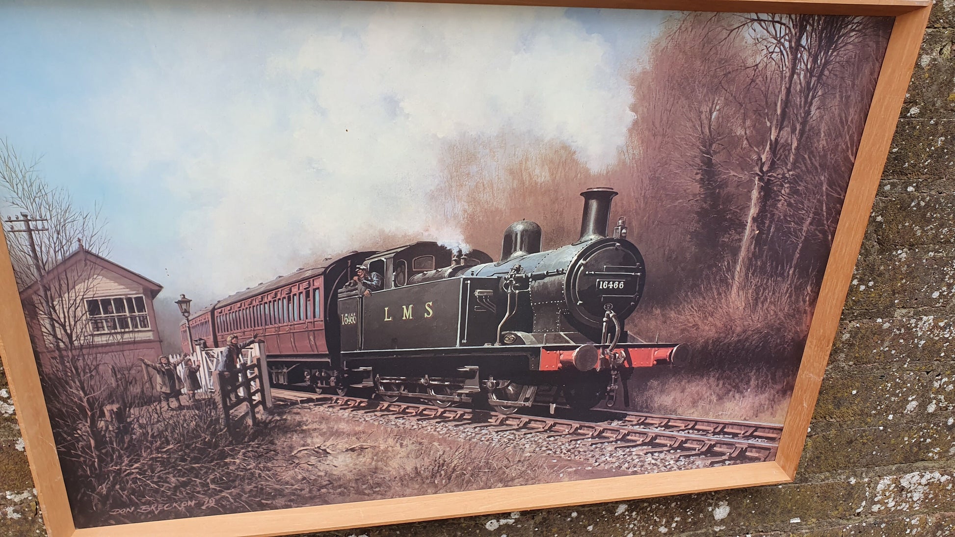 Large Vintage Retro Print 16466 LMS Steam Train Matglo Surface. Don Breckon ‘Jinty at the Crossing’ Vintage Railway