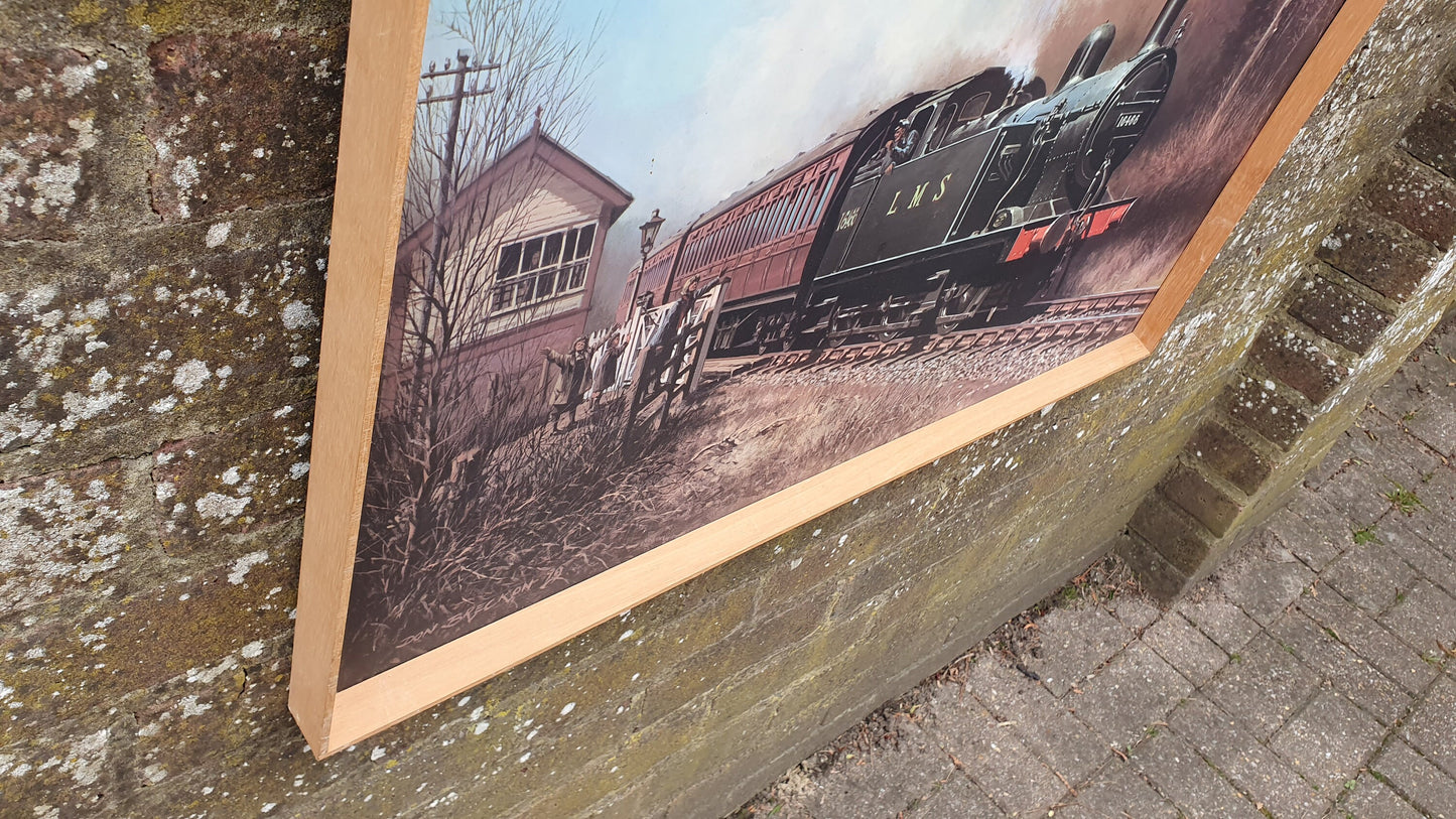 Large Vintage Retro Print 16466 LMS Steam Train Matglo Surface. Don Breckon ‘Jinty at the Crossing’ Vintage Railway
