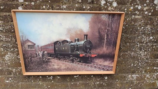 Large Vintage Retro Print 16466 LMS Steam Train Matglo Surface. Don Breckon ‘Jinty at the Crossing’ Vintage Railway