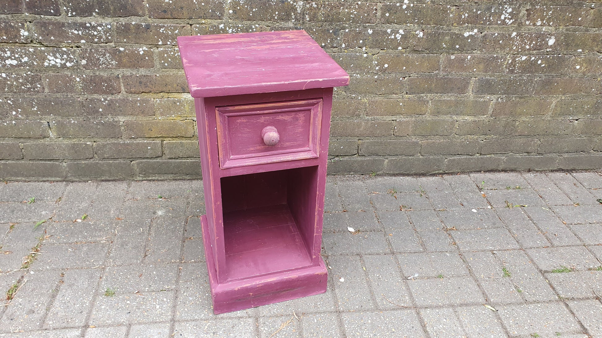 Lilac Dark Pink Vintage Shabby Chic Painted Bedside Cupboard Side Table Plant Stand