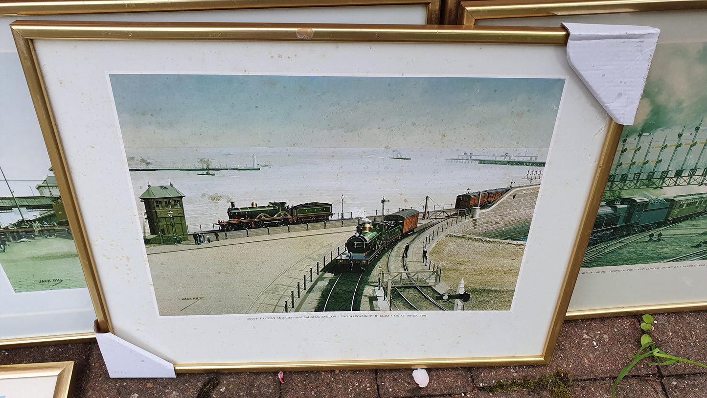 Set of 8 Jack Hill Large Steam Engine Train Railway Prints International, including S and E Africa French Canada Australia UK Belgium