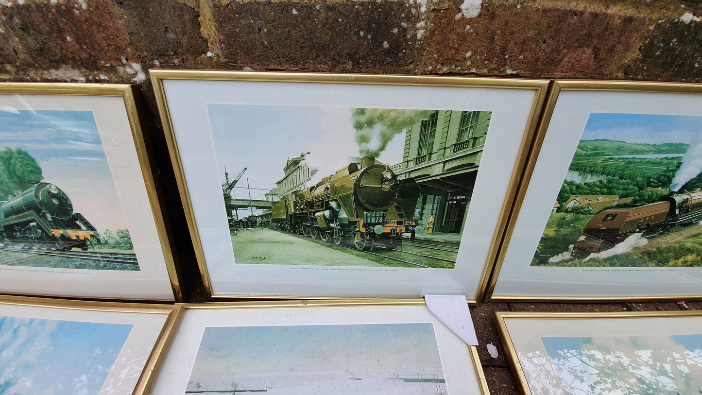 Set of 8 Jack Hill Large Steam Engine Train Railway Prints International, including S and E Africa French Canada Australia UK Belgium