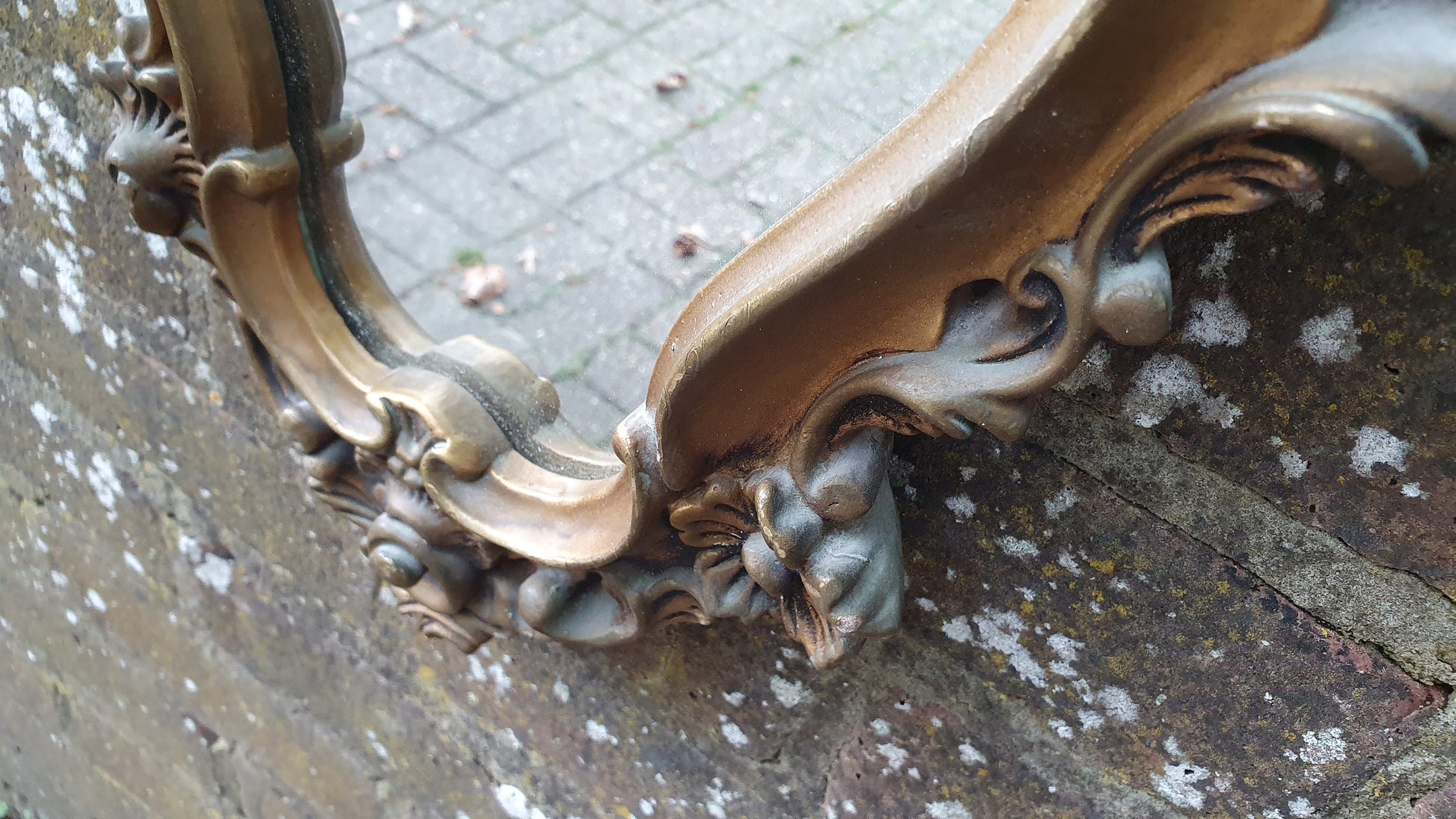 Deep Vintage Ornate Chunky Painted Gold Plaster Mirror. Gilt
