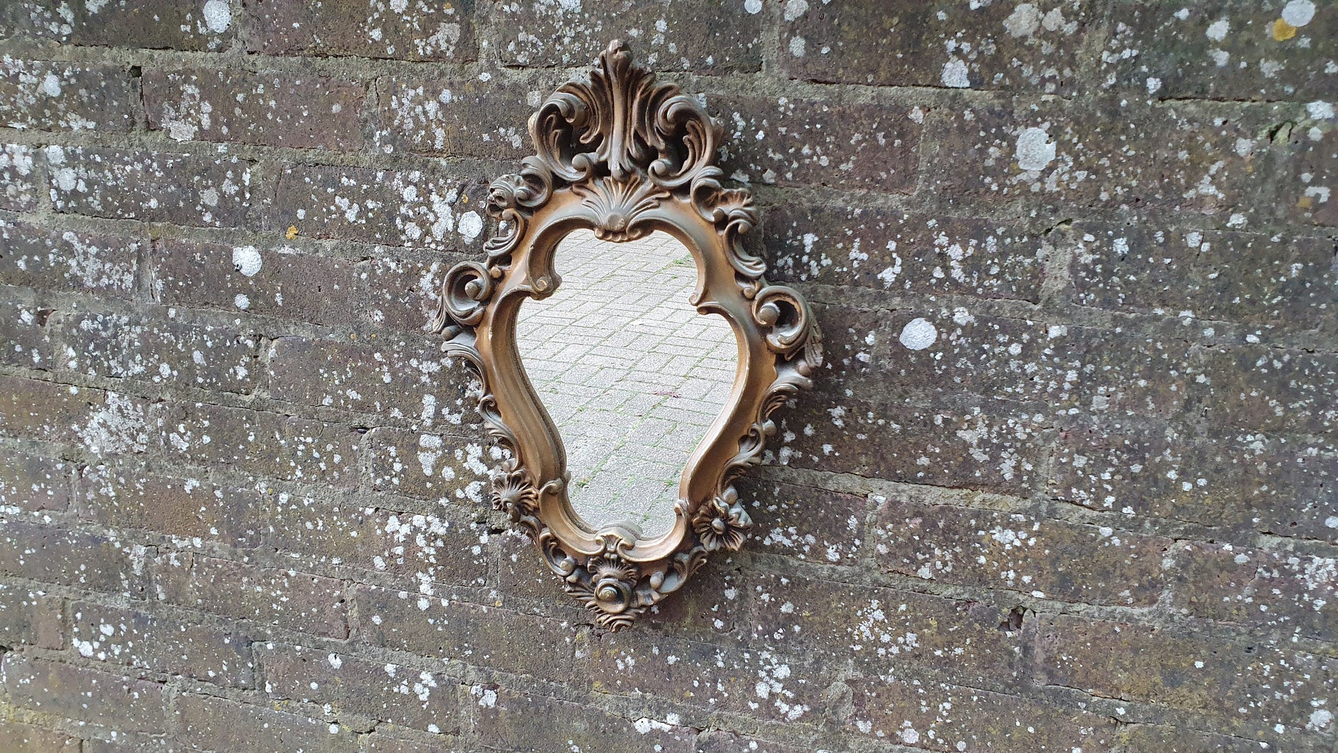 Deep Vintage Ornate Chunky Painted Gold Plaster Mirror. Gilt