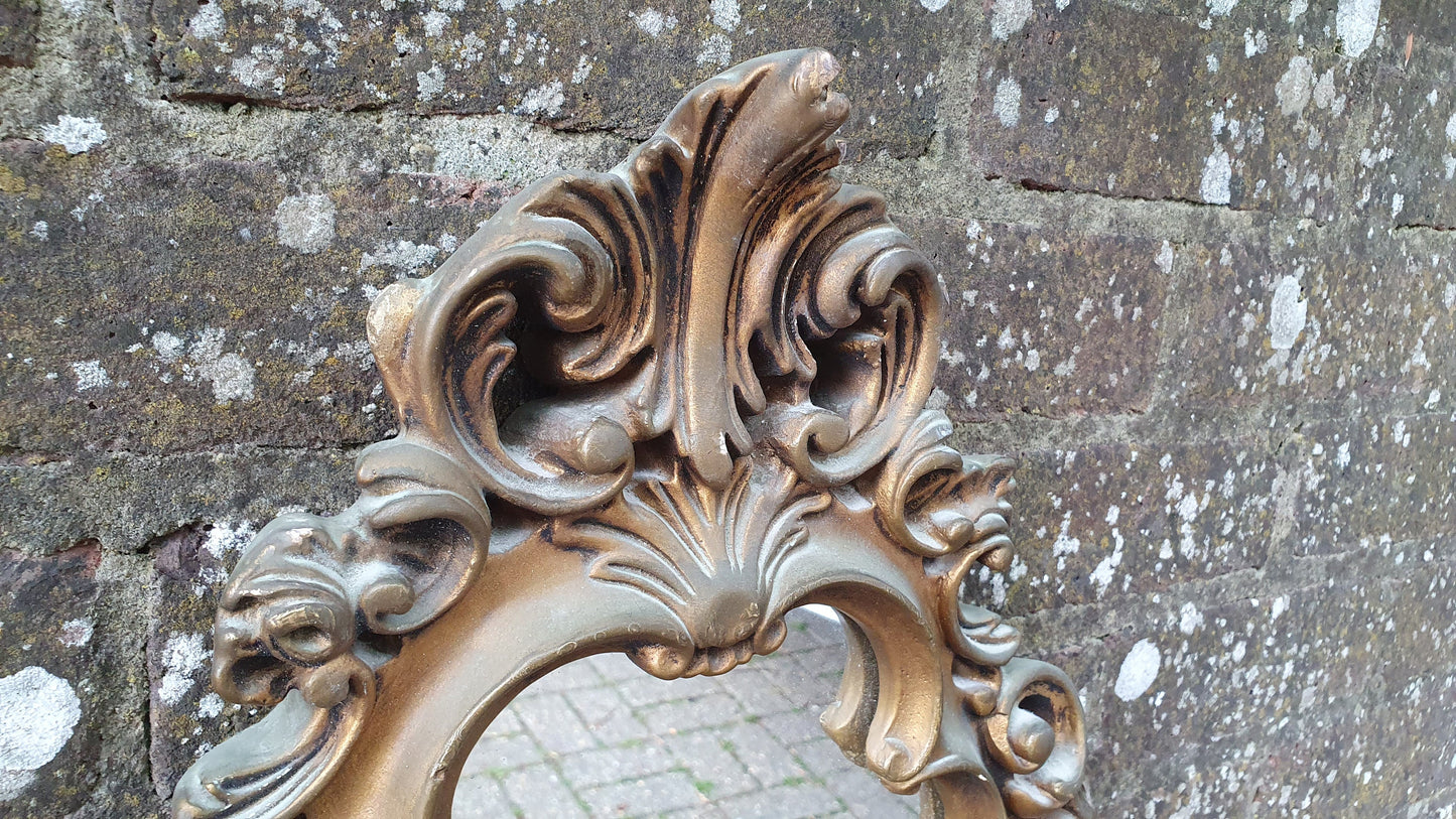 Deep Vintage Ornate Chunky Painted Gold Plaster Mirror. Gilt