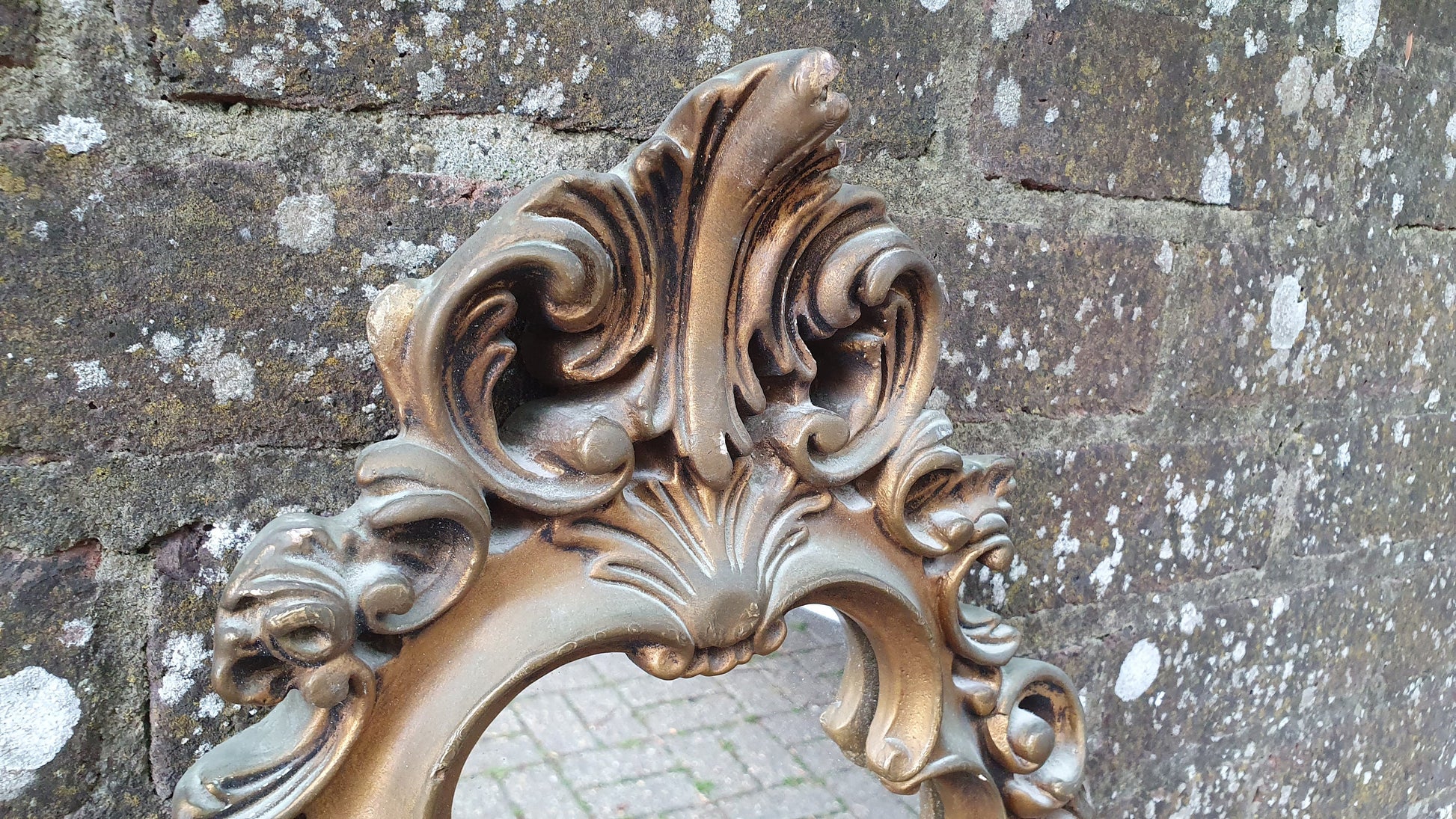 Deep Vintage Ornate Chunky Painted Gold Plaster Mirror. Gilt