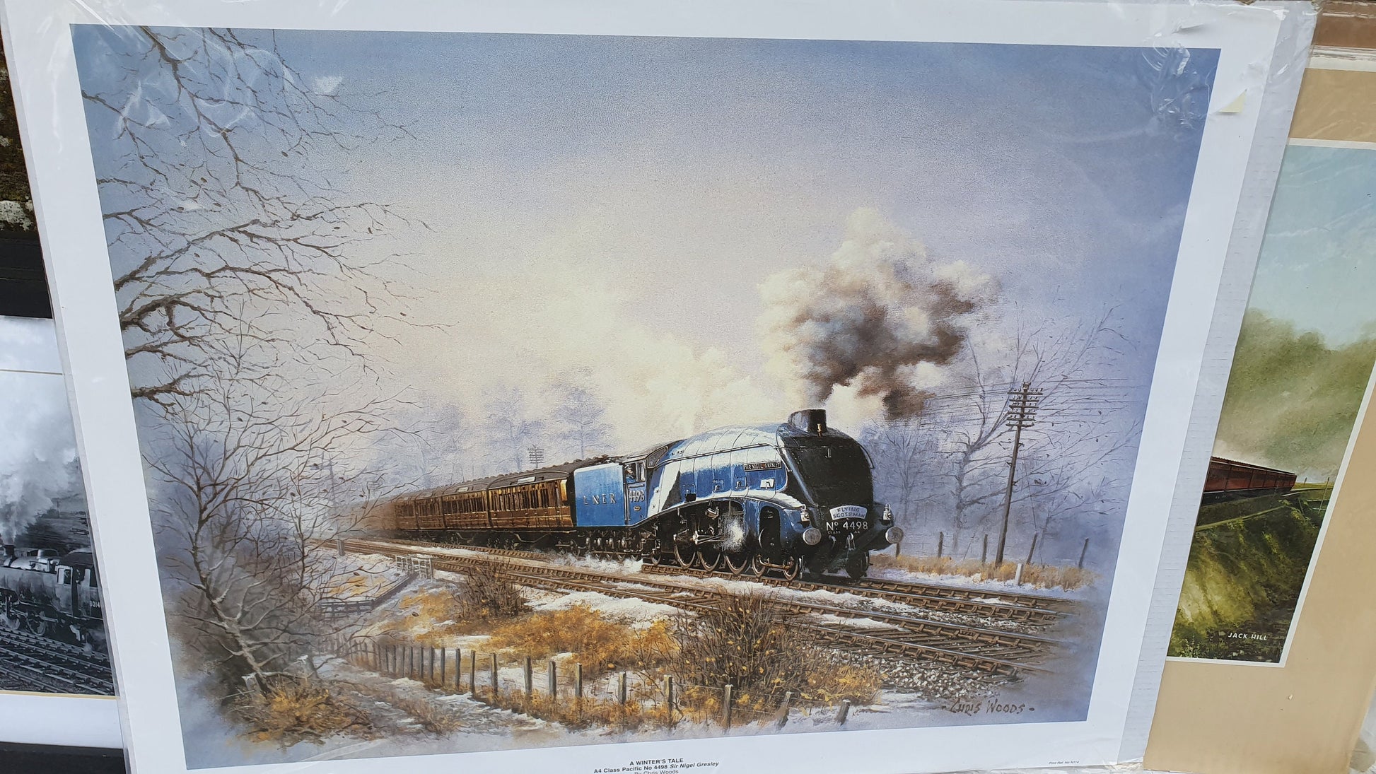 6 Large Vintage team Railway Engine Prints and 3 Smaller Framed Jack Hill Chris Holland.