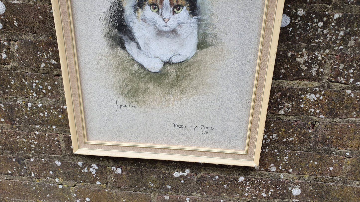 Original Marjorie Cox Pastel Portrait of a Cat ‘Pretty Puss’ 1979