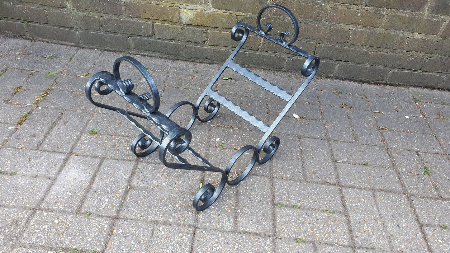 Vintage Welded Metal Heavy Iron Fish Motif Magazine Rack Weinberg Style Black