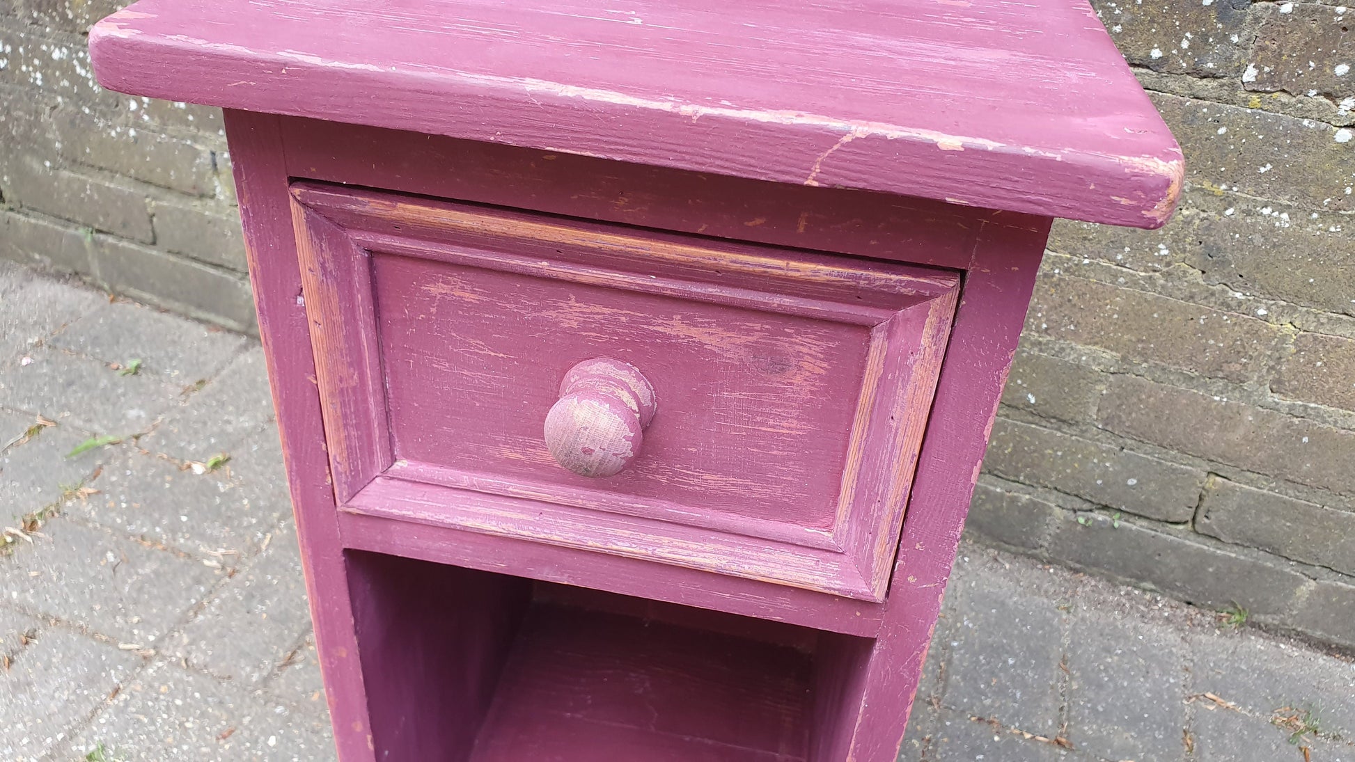 Lilac Dark Pink Vintage Shabby Chic Painted Bedside Cupboard Side Table Plant Stand